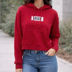 Vans Size S Bold Red Cropped Hoodie Logo Graphic Pullover Sweatshirt
